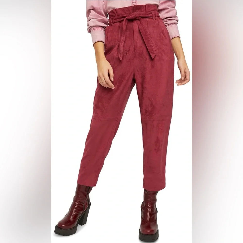 FREE PEOPLE Nightfall Vegan Suede High Rise Paperbag Waist Pants Casual Office